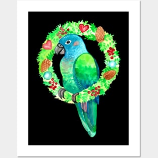 Blue Headed Pionus Parrot Wreath Watercolor Posters and Art